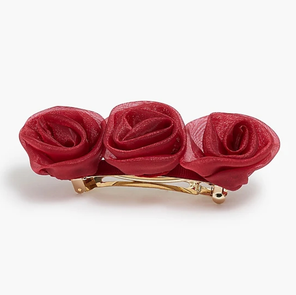 J.Crew Organza rose barrette, red